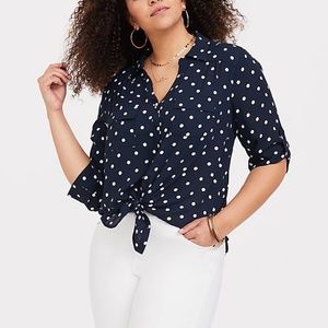 TORRID Navy Polka Dot Harper Blouse NWOT